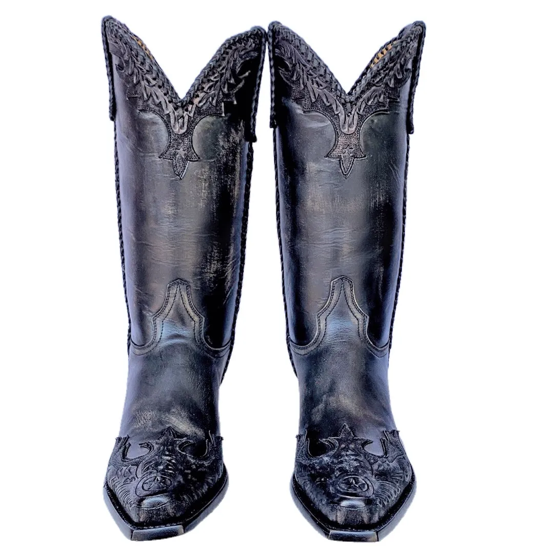 OLD GRINGO Porfirio Tooled Black Leather Cowboy Western Boots