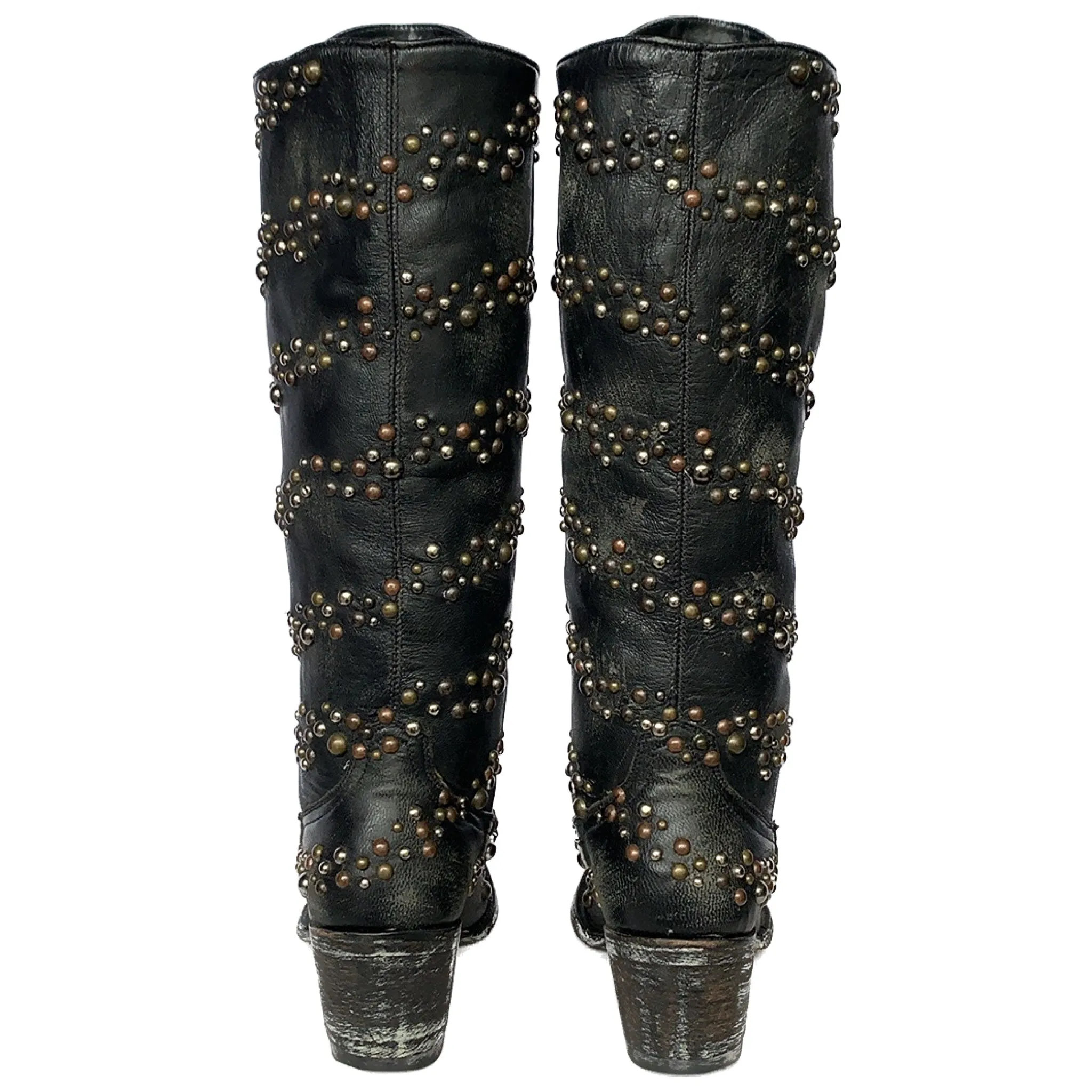 OLD GRINGO Studded Black Leather Tall Knee High Cowgirl Western Boots