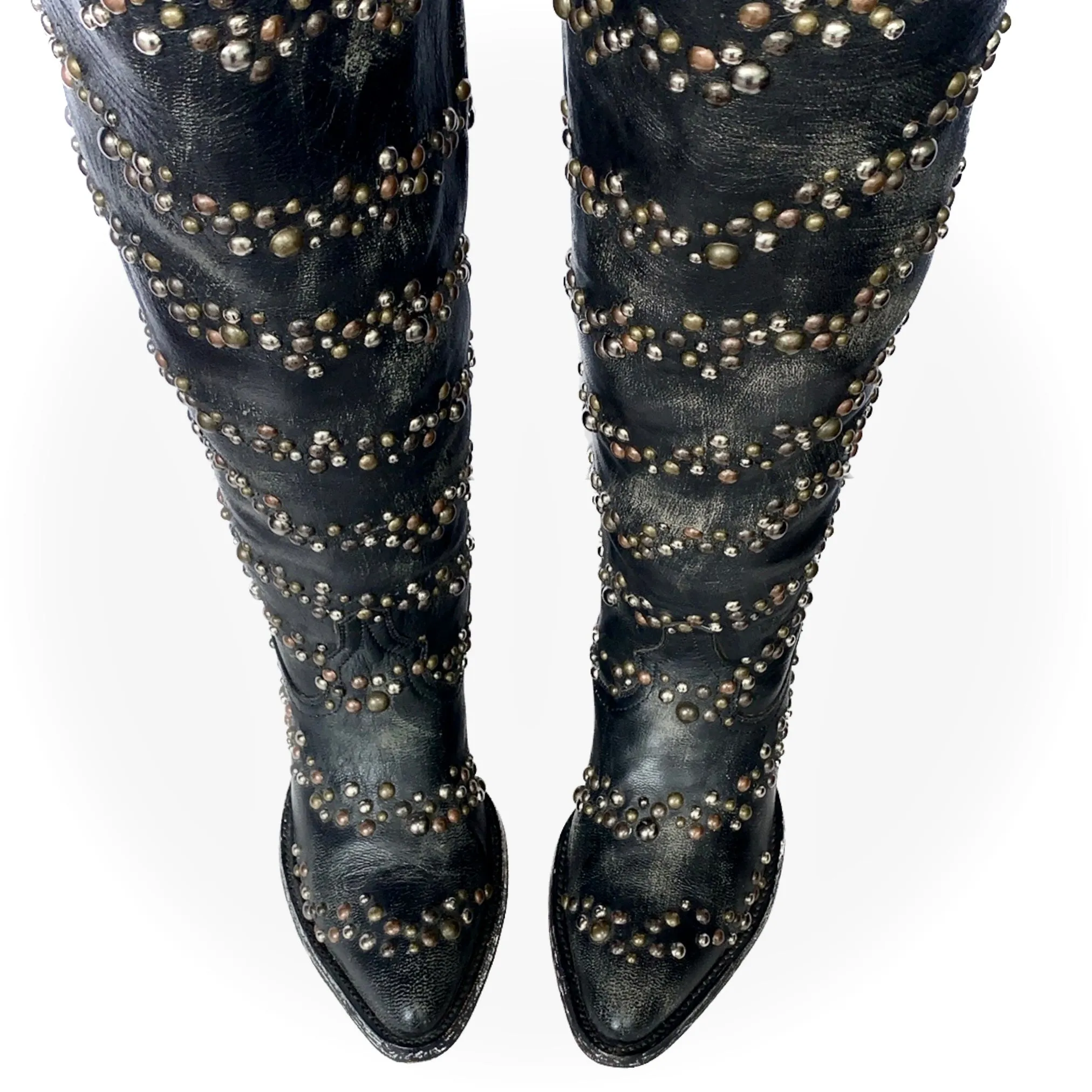 OLD GRINGO Studded Black Leather Tall Knee High Cowgirl Western Boots