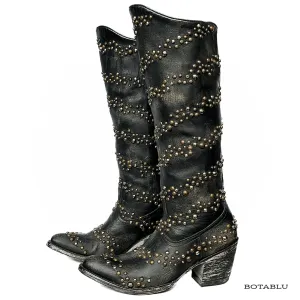 OLD GRINGO Studded Black Leather Tall Knee High Cowgirl Western Boots