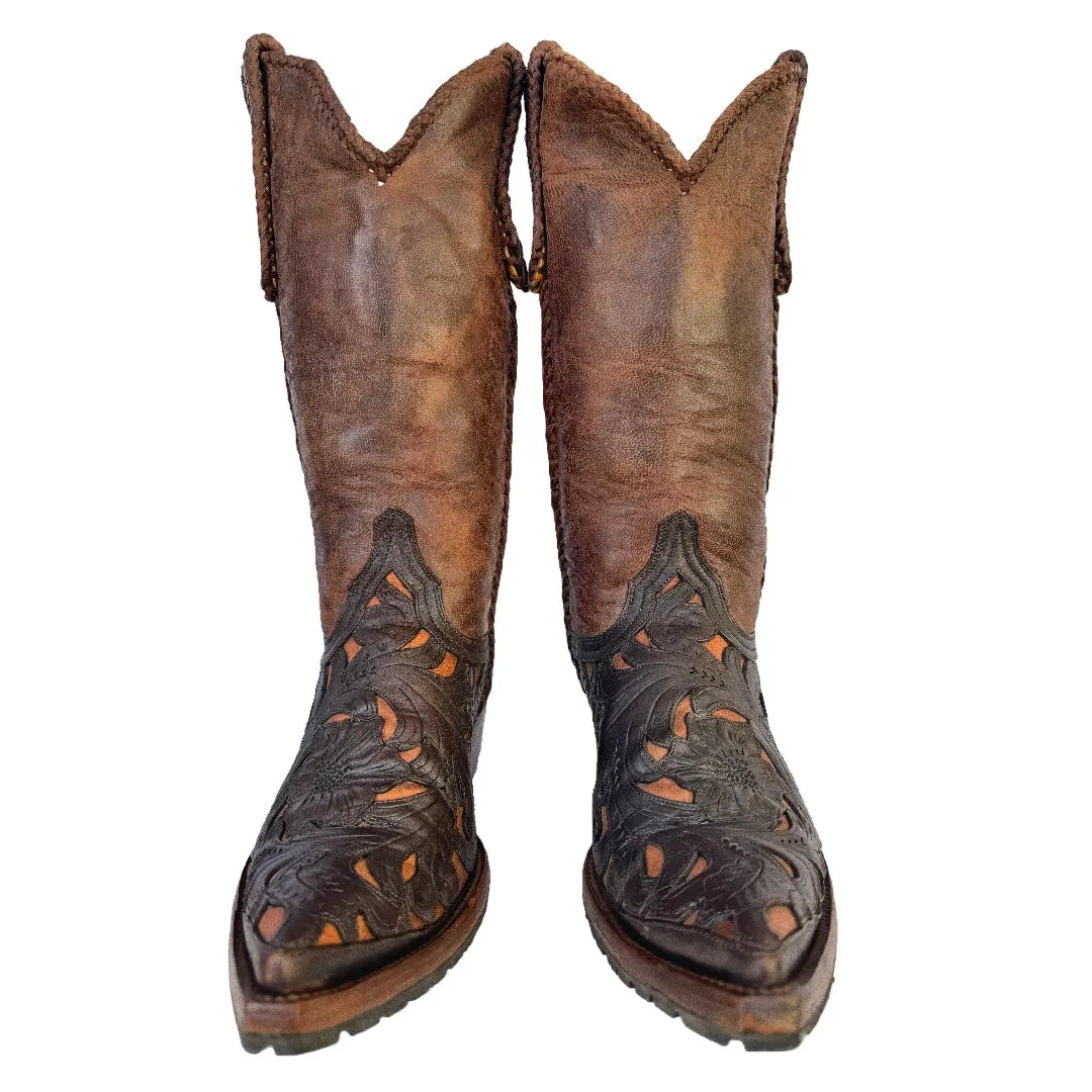 OLD GRINGO Tooled Brown Leather Tall Cowgirl Cowboy Western Boots