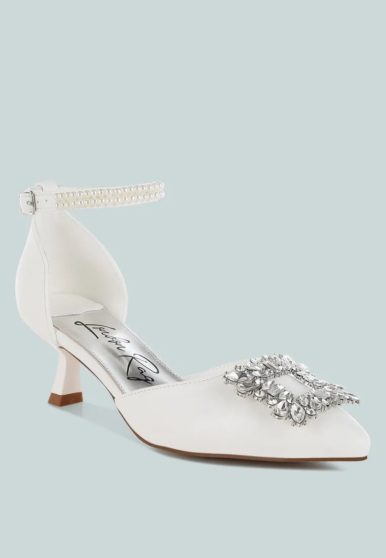 Onkana Diamante Brooch Kitten Heel Sandals