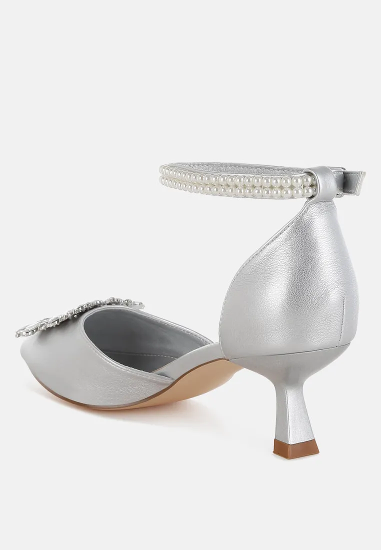 Onkana Diamante Brooch Kitten Heel Sandals