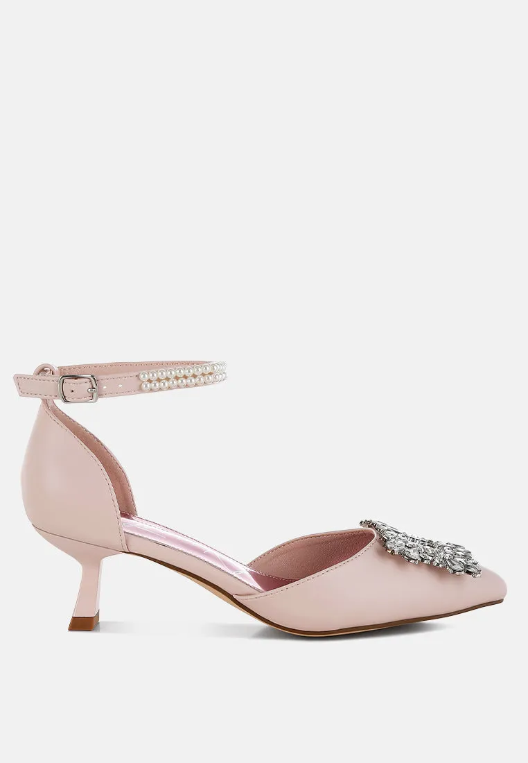 Onkana Diamante Brooch Kitten Heel Sandals