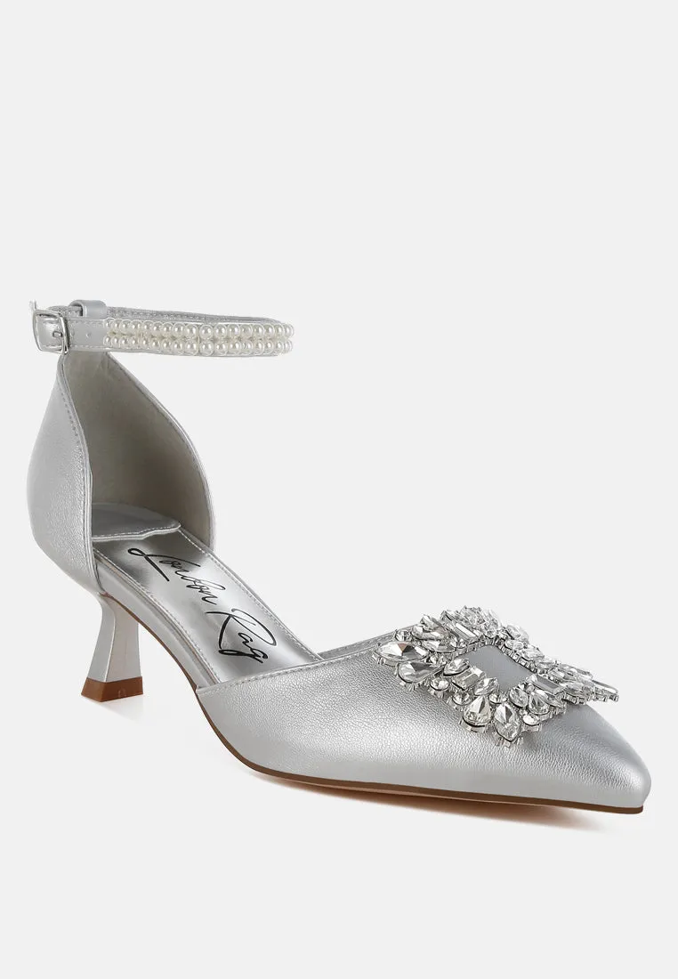 Onkana Diamante Brooch Kitten Heel Sandals