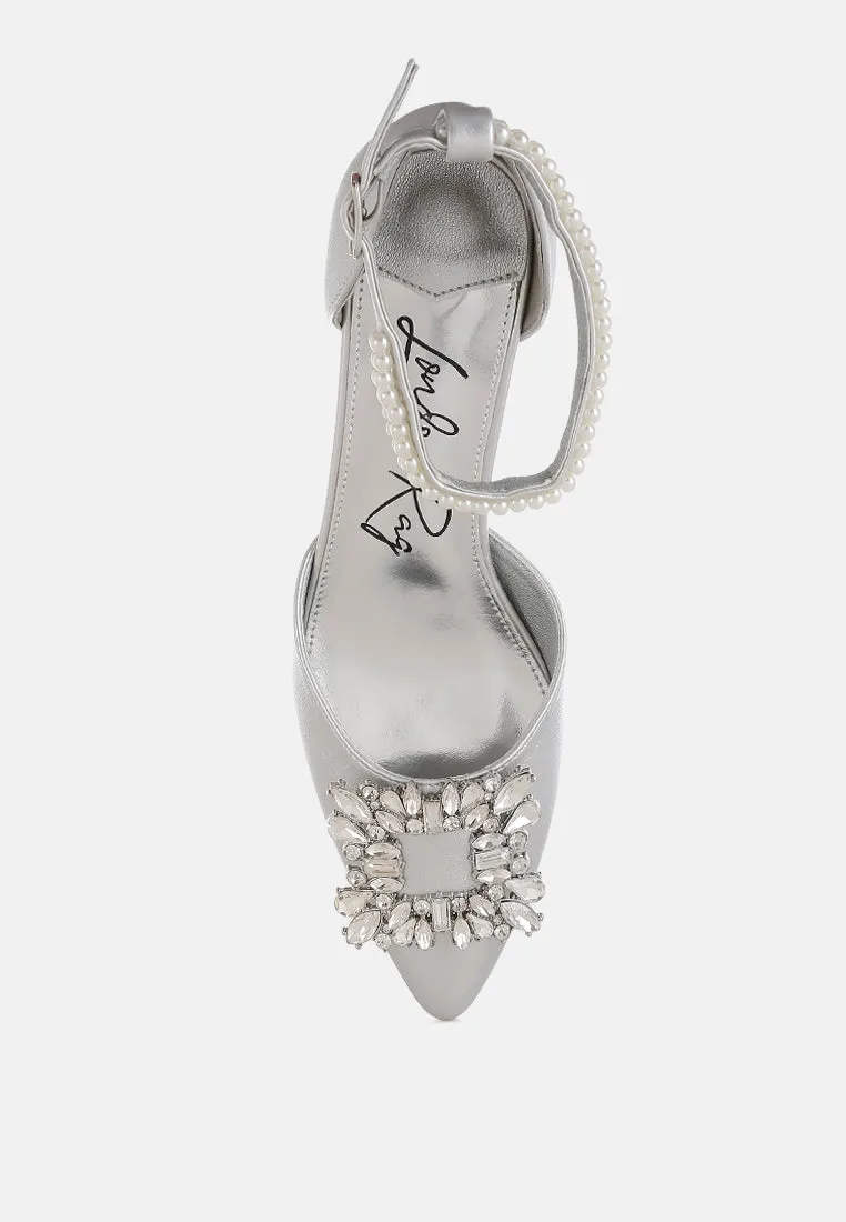 Onkana Diamante Brooch Kitten Heel Sandals