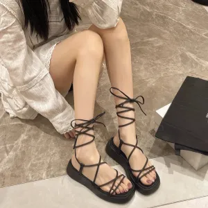 Open Toe Women Sandals Summer Fashion Narrow Band Dress Shoes Platform Wedges Heel Ladies Ankle Strap Gladiator Shoes