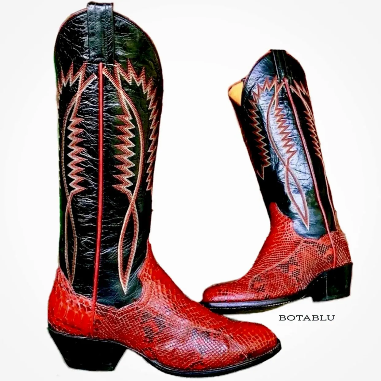 PANHANDLE SLIM Vintage Red Snakeskin Python Black Leather Cowboy Western Boots