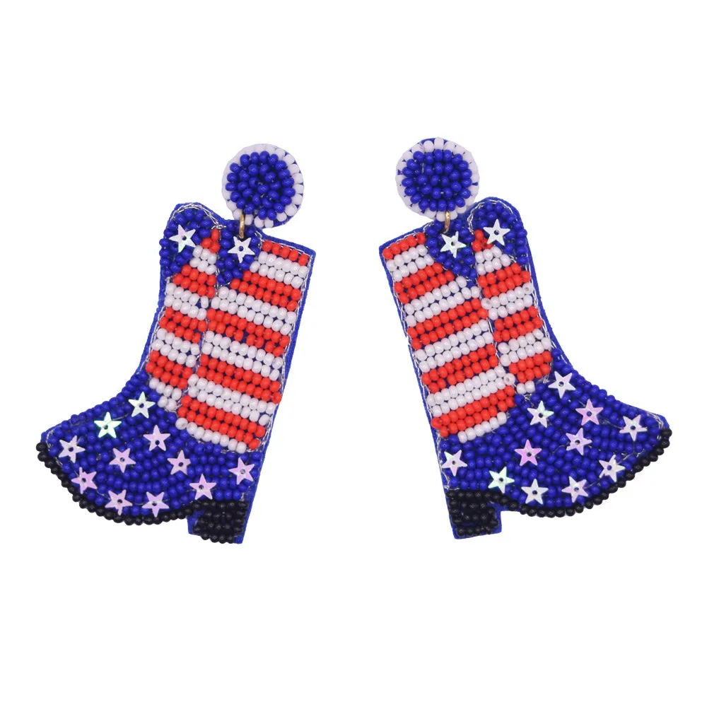 Patriotic Cowboy Boots Beaded Earrings