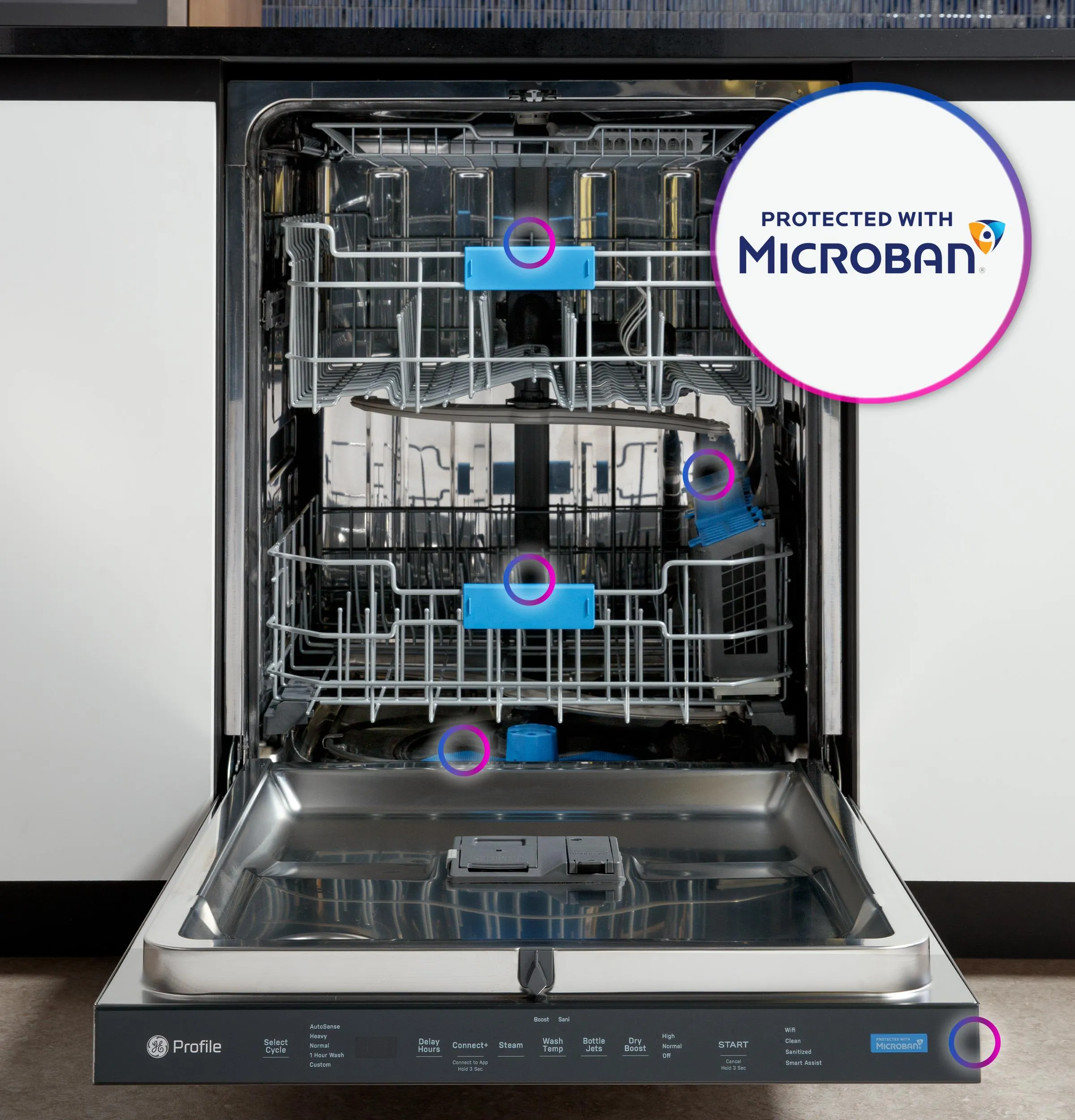 PDP715SYVFS GE Profile™ ENERGY STAR® Fingerprint Resistant Top Control Stainless Interior Dishwasher with Microban™ Antimicrobial Technology with Sanitize Cycle