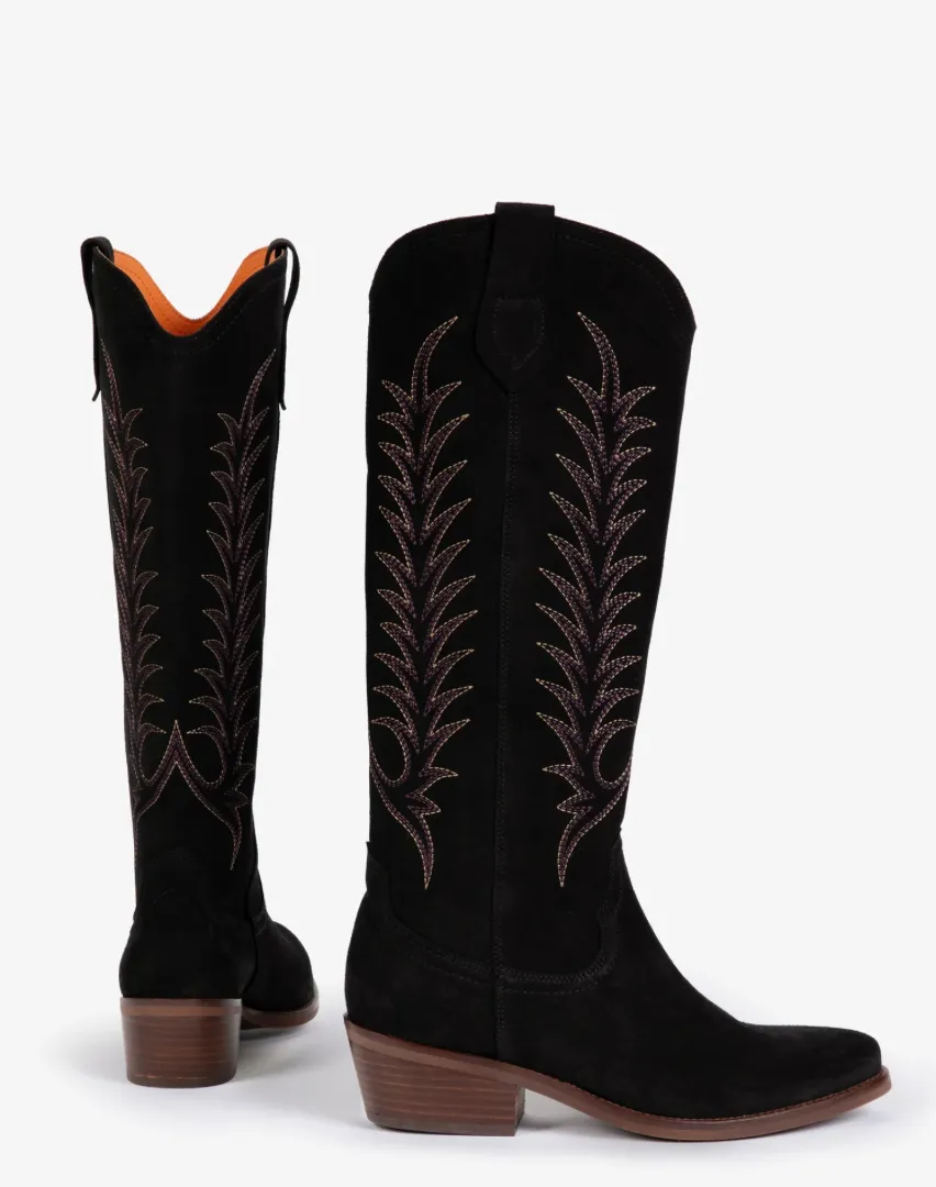 Penelope Chilvers Black Blanca Suede Embroidered Boot