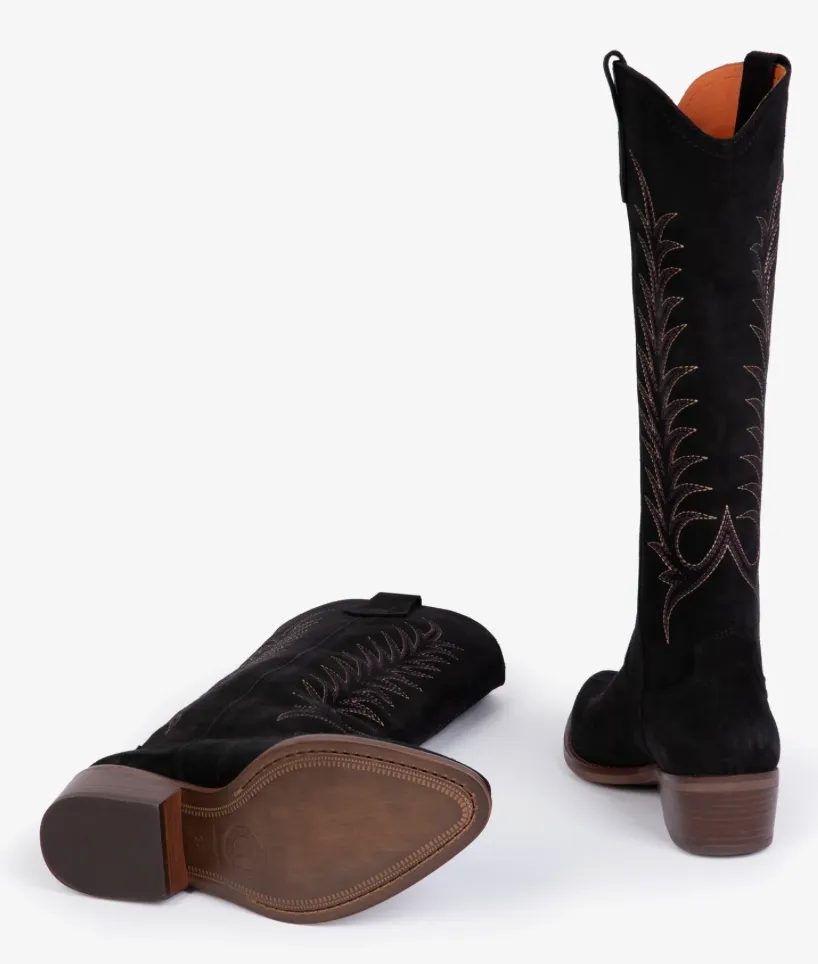 Penelope Chilvers Black Blanca Suede Embroidered Boot