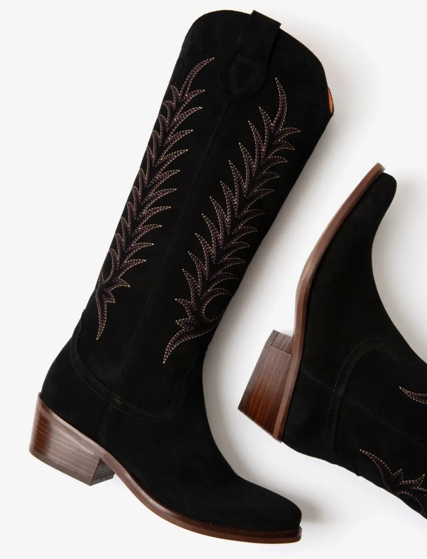 Penelope Chilvers Black Blanca Suede Embroidered Boot