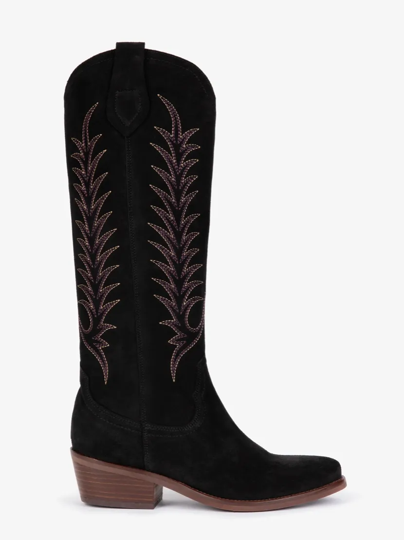 Penelope Chilvers Black Blanca Suede Embroidered Boot