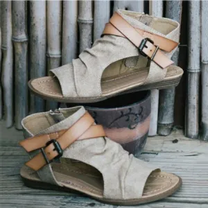 Plus Size Belted Gladiator Wedge Shoes