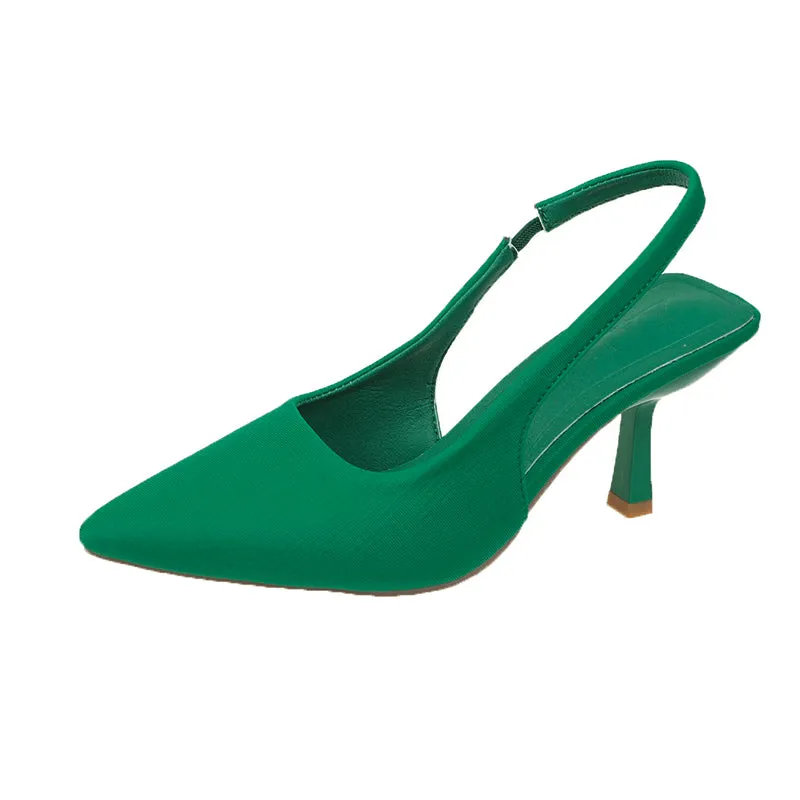 Pointed Toe Slingback Pumps Light Weight Solid Color High Heels