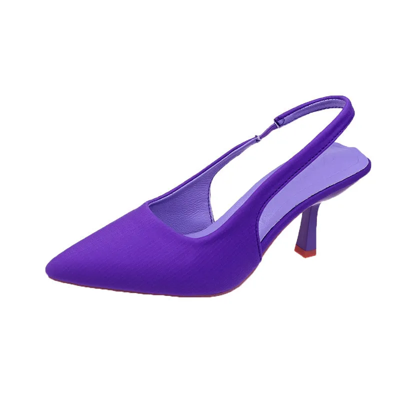 Pointed Toe Slingback Pumps Light Weight Solid Color High Heels