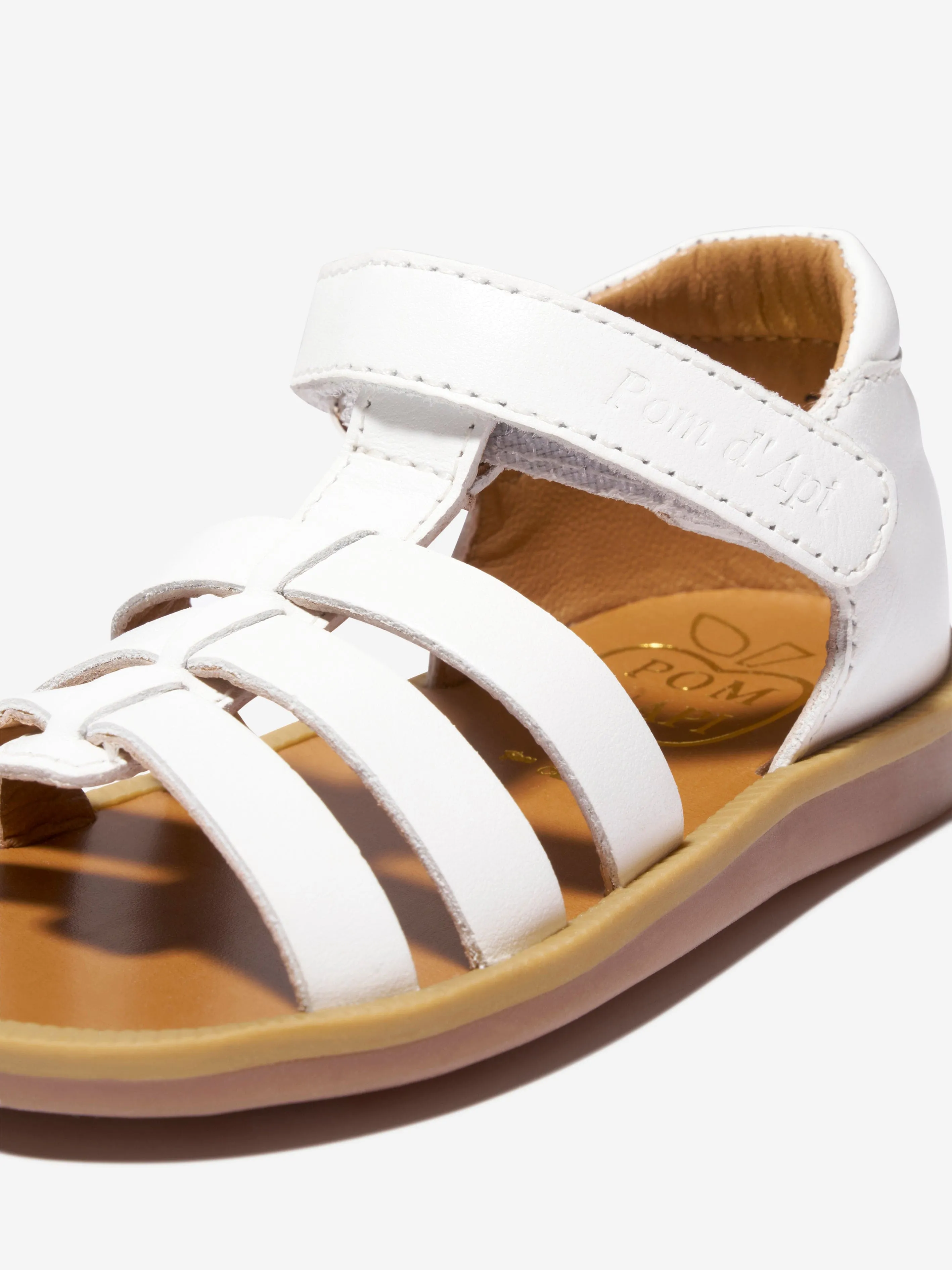 Pom D'Api Girls Leather Poppy Strap Sandals in White