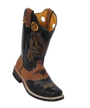 Potro Rebelde Womens Grasso and Crazy Leather Black/Brown Rodeo Toe Western Boot