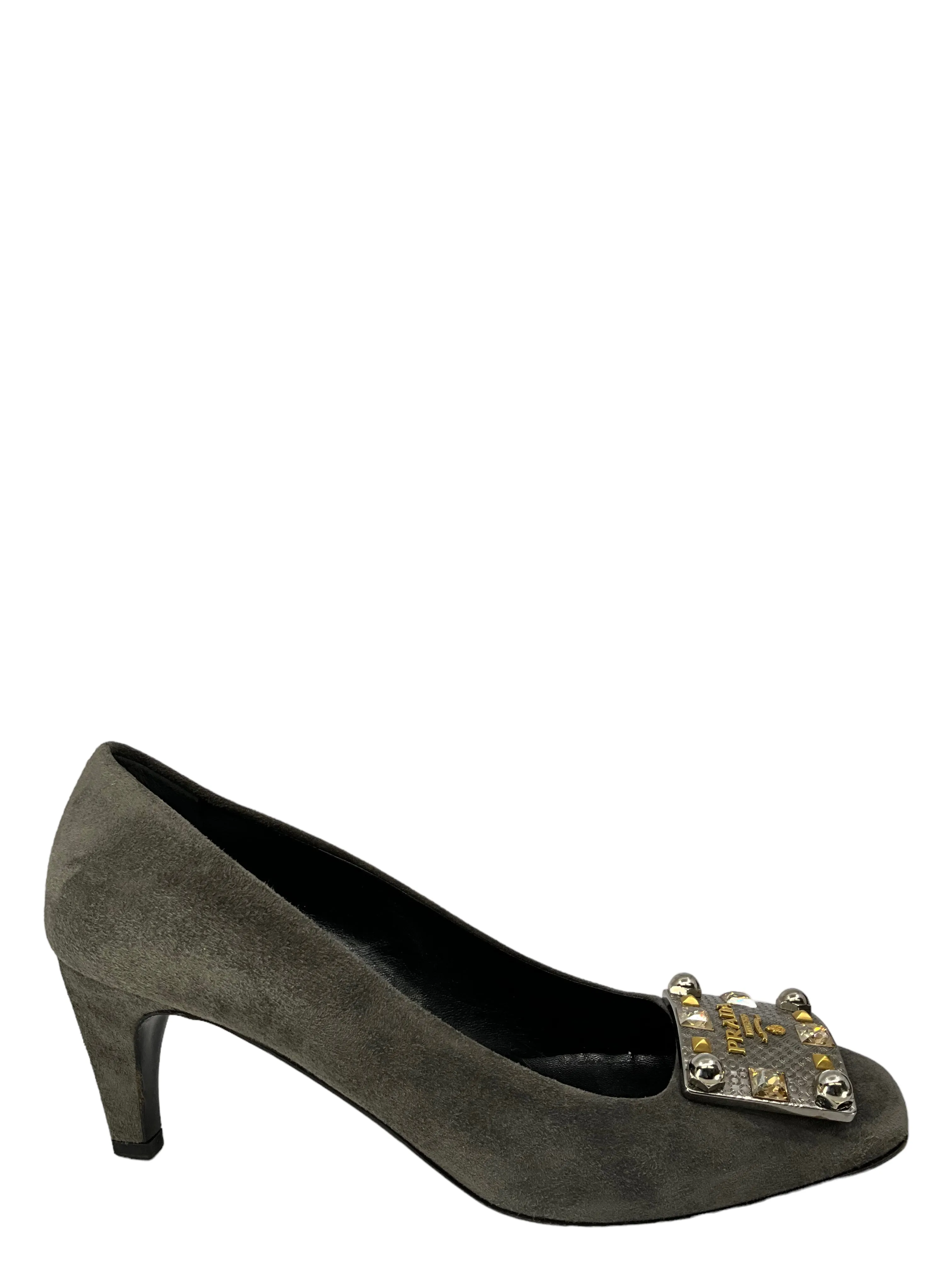 Prada Gray Suede Embellished Pumps Size 9