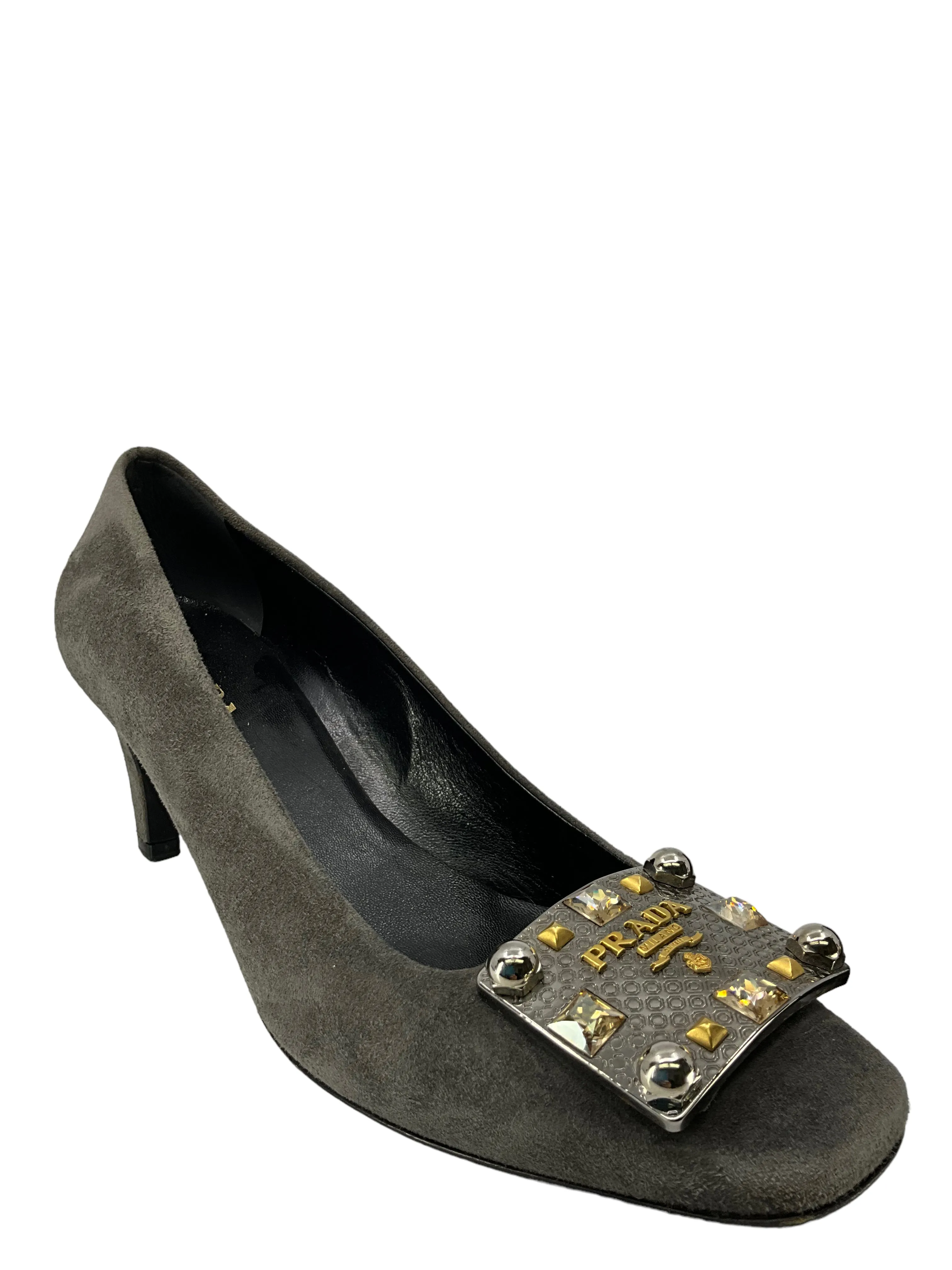 Prada Gray Suede Embellished Pumps Size 9