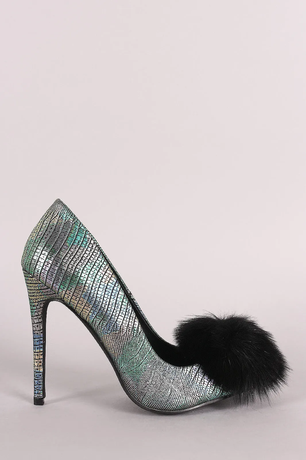 Privileged Pom Pom Lizard Pointy Toe Stiletto Pump