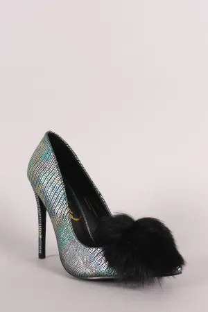 Privileged Pom Pom Lizard Pointy Toe Stiletto Pump