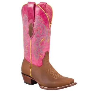 Quincy Boots Womens Crazy and Grasso Leather Honey/Pink Rodeo Toe Western Boot