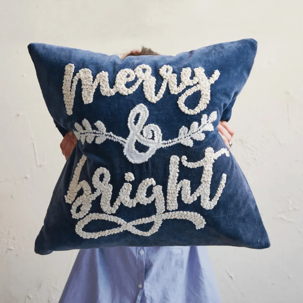 "Merry & Bright" Velvet Pillow