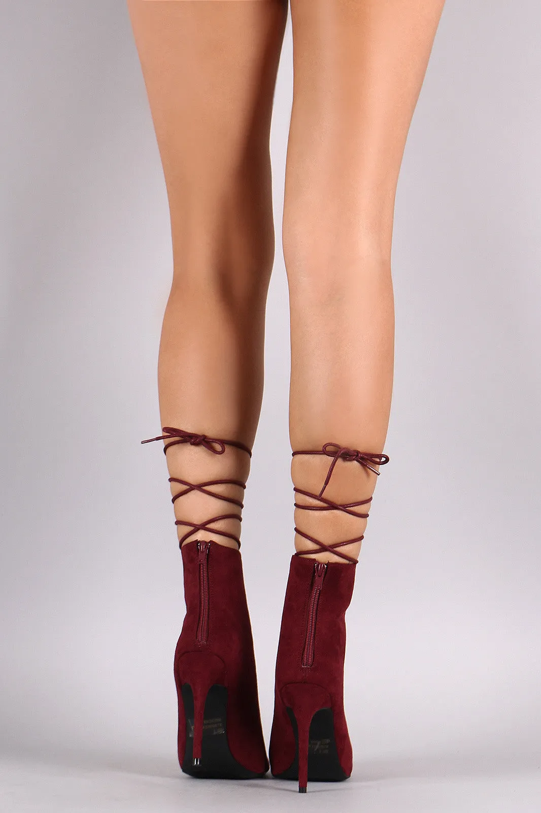 Qupid Lace Up Peep Toe Heel Booties