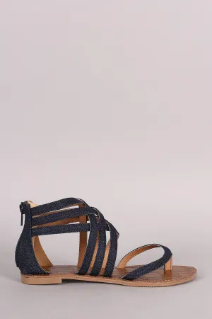 Qupid Strappy Denim Gladiator Thong Flat Sandal