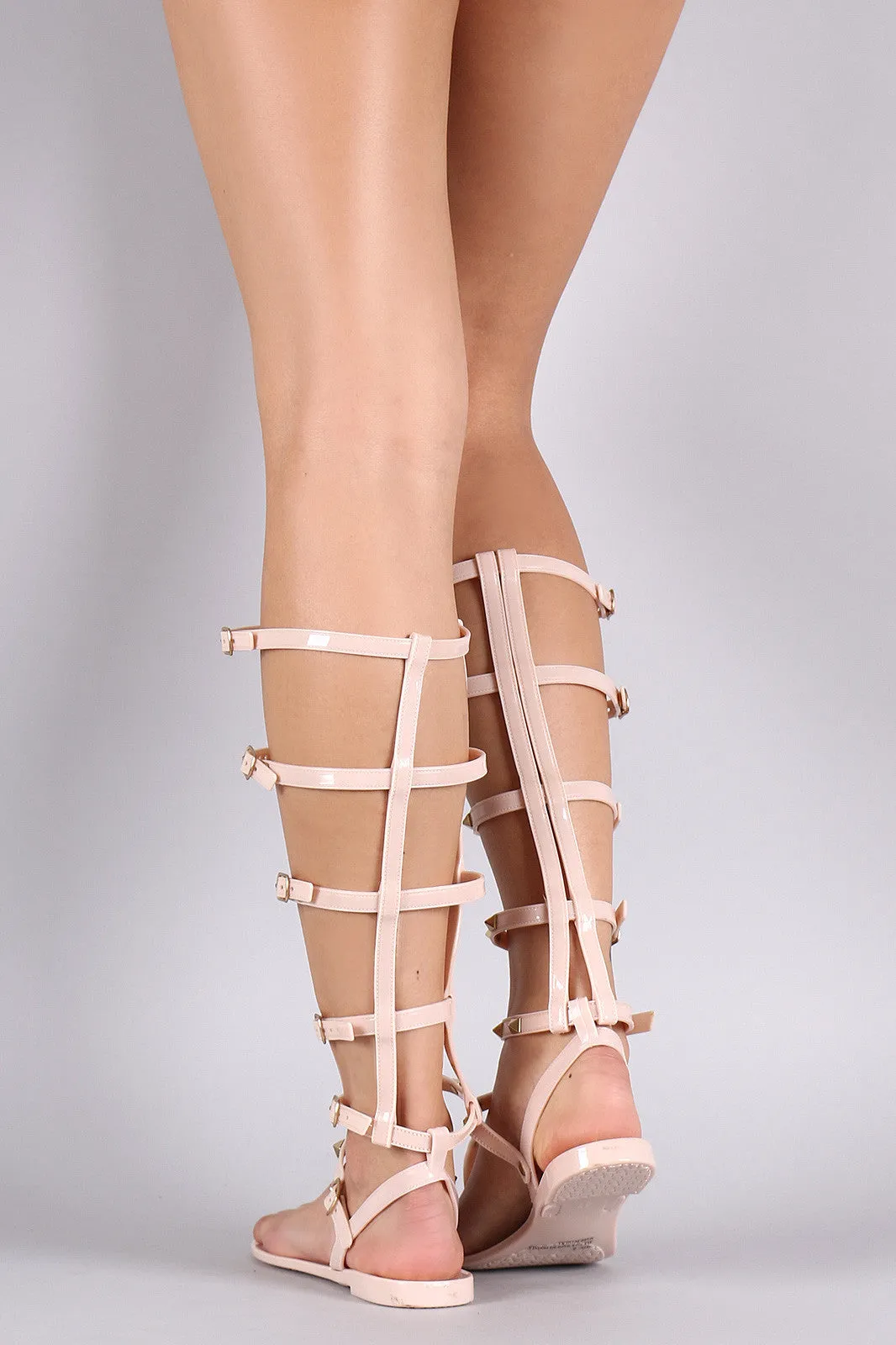 Qupid Studded Jelly Gladiator Flat Sandal