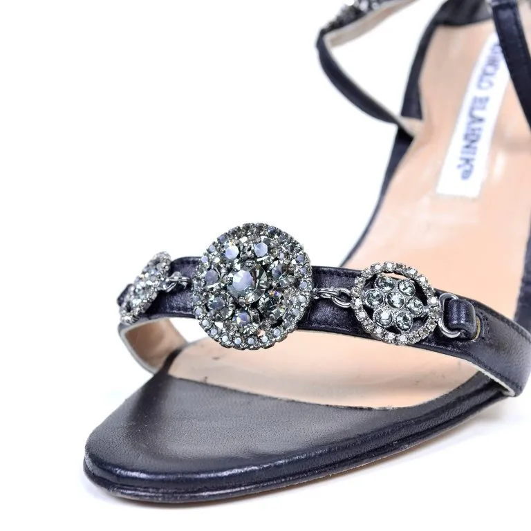 Rare Manolo Blahnik Vintage Ankle Strap Heels With Crystals Size 37