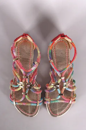 Rhinestone Hardware Embellished Gladiator Flat Sandal