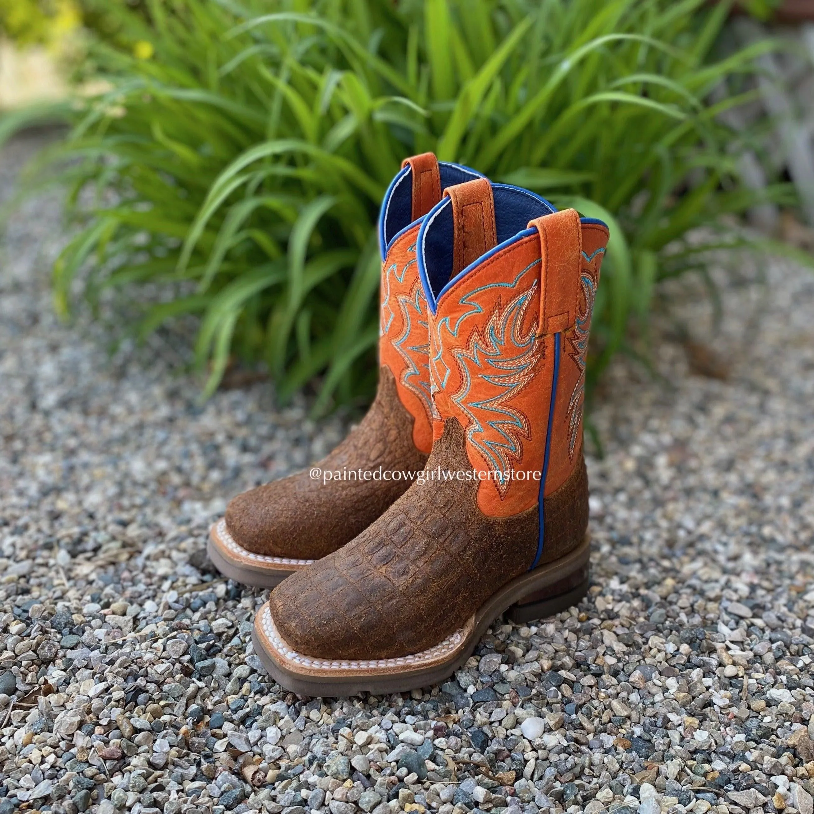 Roper Boy's Brown Caiman Print Square Toe Cowboy Boots 7019-1662