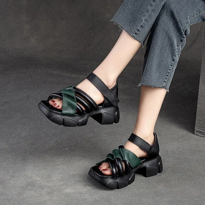 SA330 Women's Thick-soled Leather Gladiator Sandals: Casual Shoes