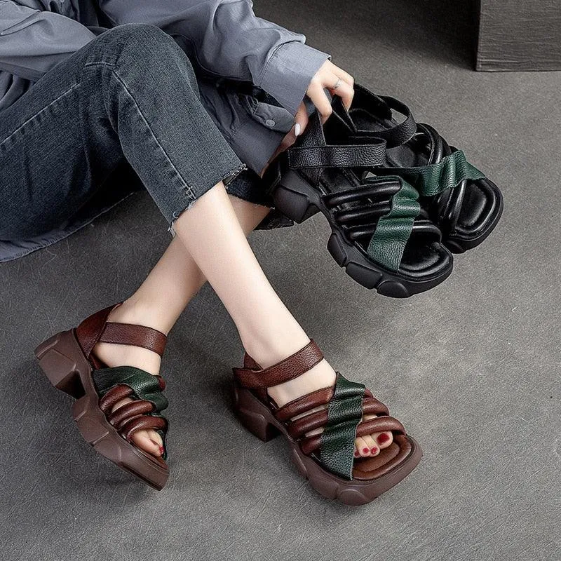 SA330 Women's Thick-soled Leather Gladiator Sandals: Casual Shoes