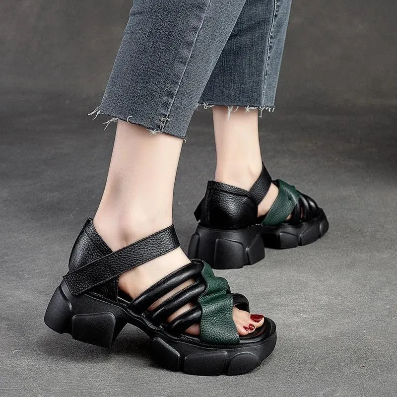 SA330 Women's Thick-soled Leather Gladiator Sandals: Casual Shoes