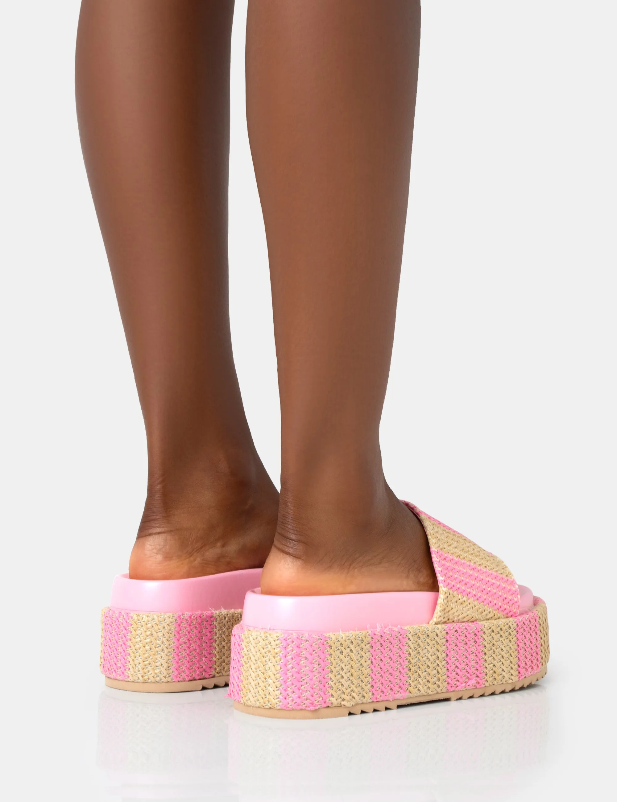 Seashore Pink Stripe Raffia Slider Flatform Sandals