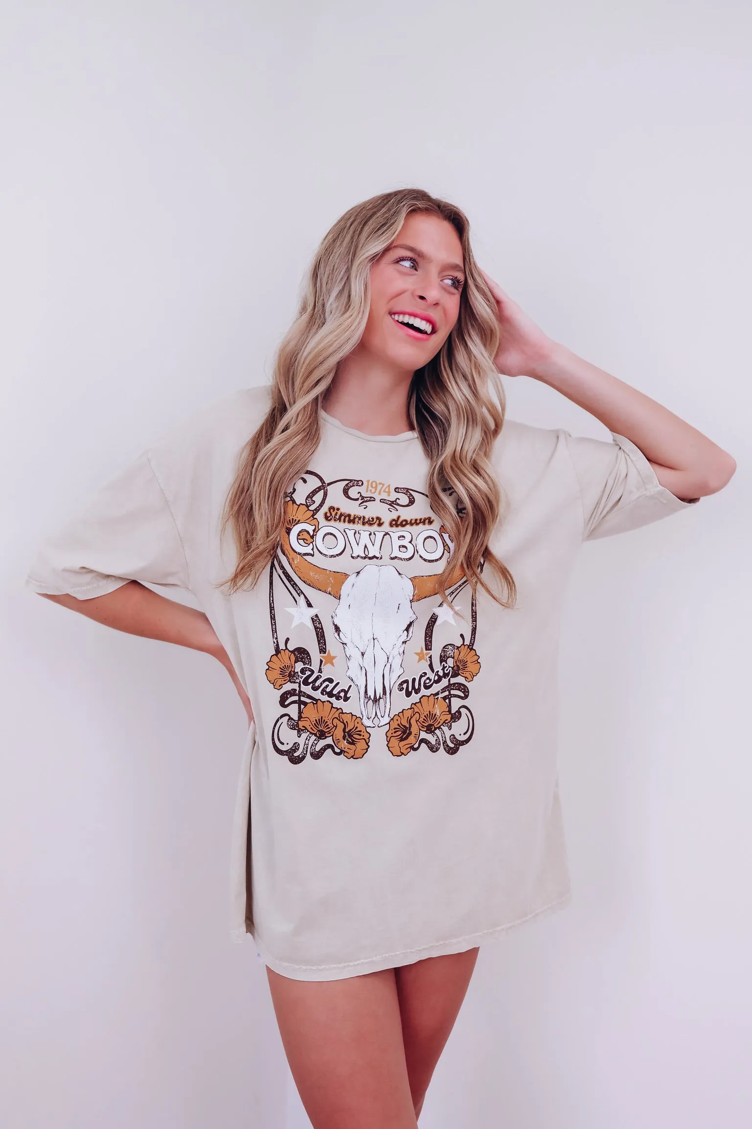 Simmer Down Cowboy Graphic Tee - Oatmeal