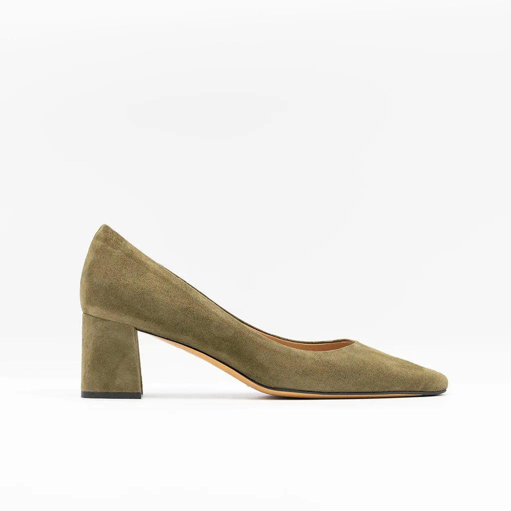 Slanted Block Heel Pumps in Green