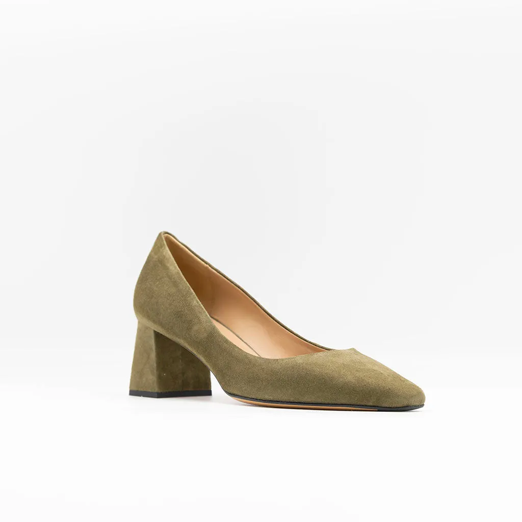 Slanted Block Heel Pumps in Green