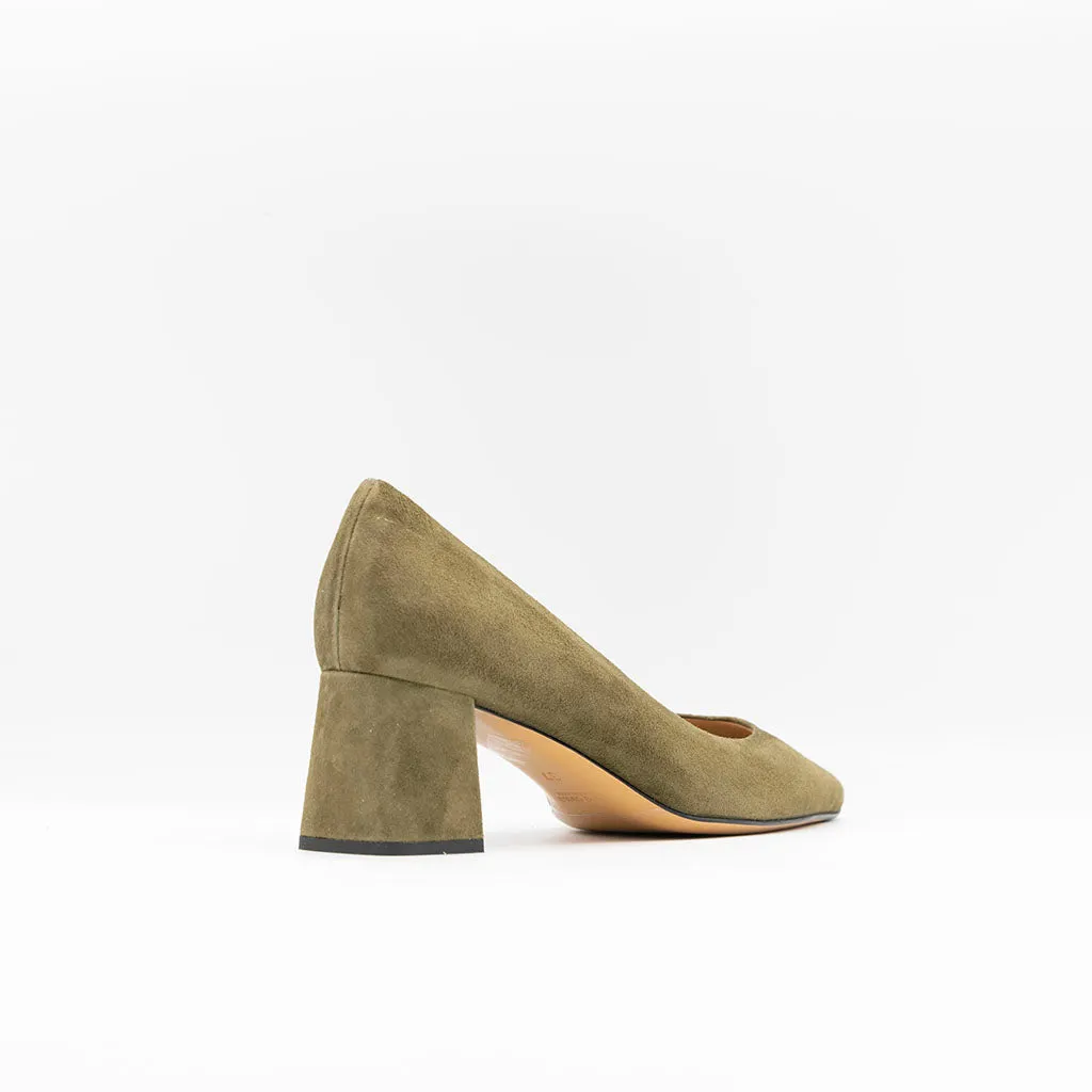 Slanted Block Heel Pumps in Green