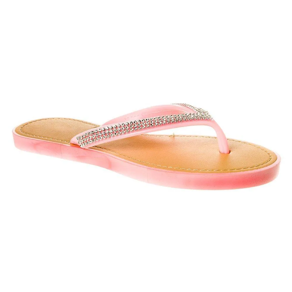 Slip On Jelly Toe-Post Diamante Flip- Flop