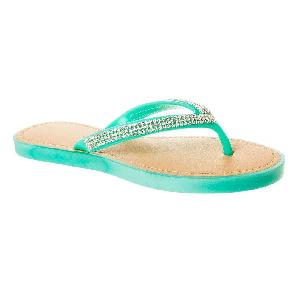 Slip On Jelly Toe-Post Diamante Flip- Flop