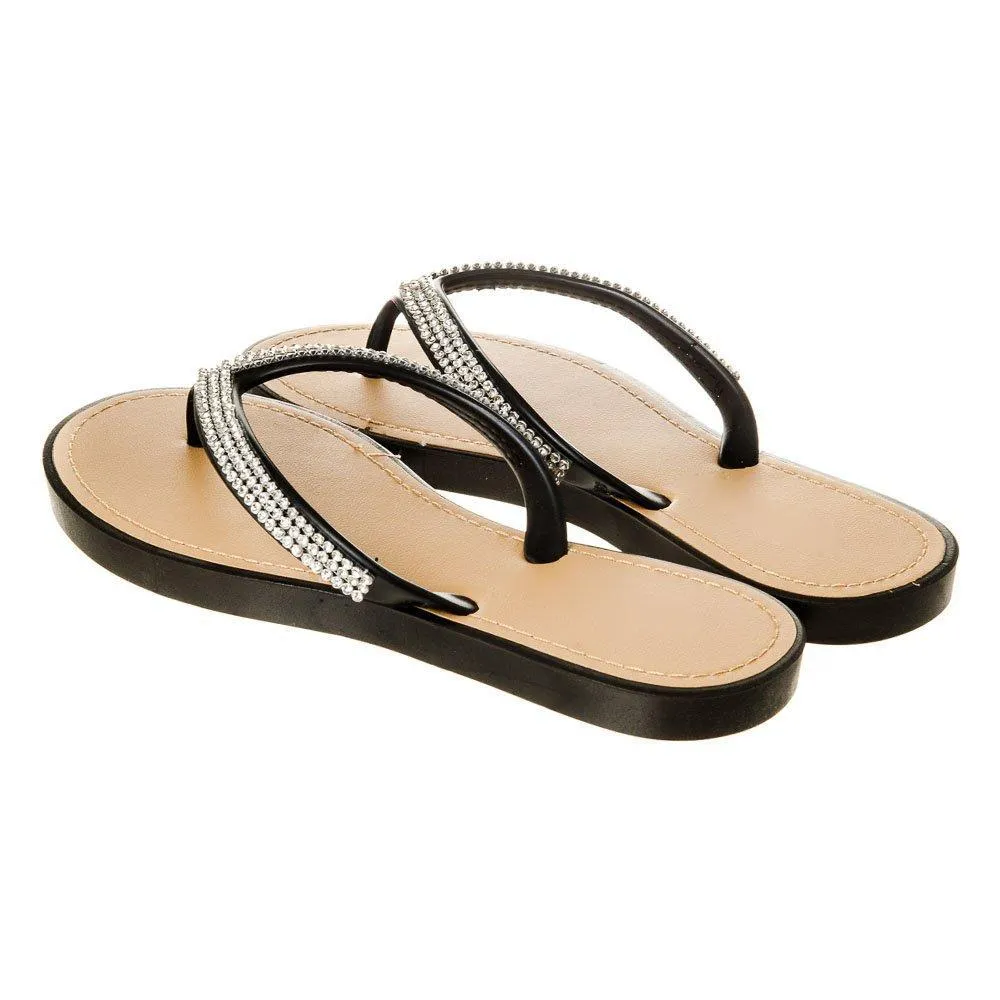 Slip On Jelly Toe-Post Diamante Flip- Flop