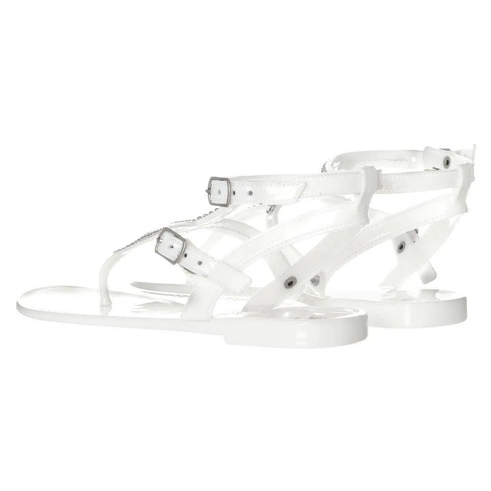 Snow White Flat Diamante  Gladiator T-Bar Sandal