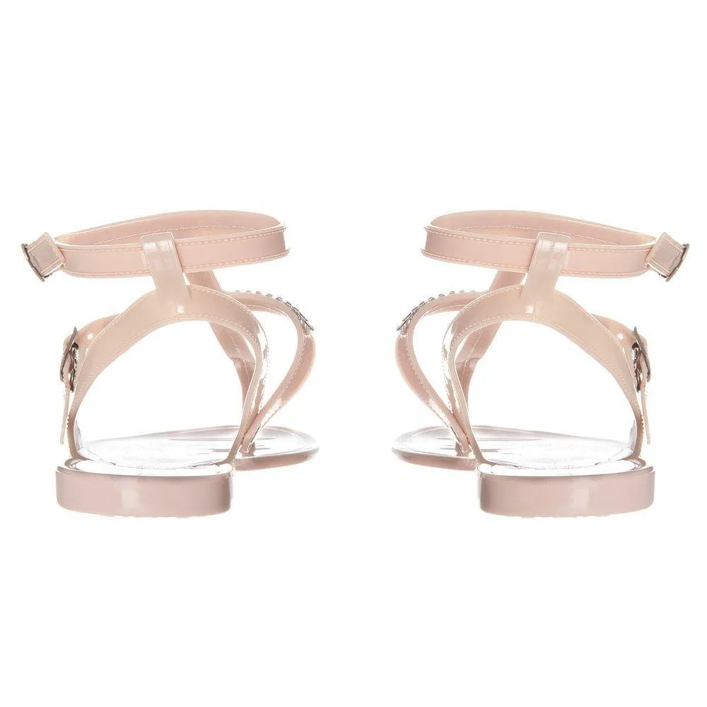 Snow White Flat Diamante  Gladiator T-Bar Sandal