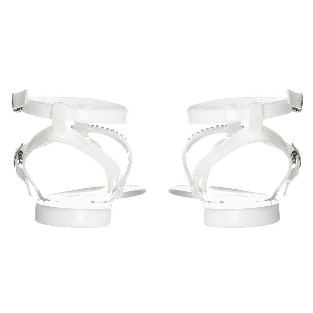 Snow White Flat Diamante  Gladiator T-Bar Sandal