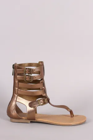 Soda T-Strap Caged Gladiator Flat Sandal